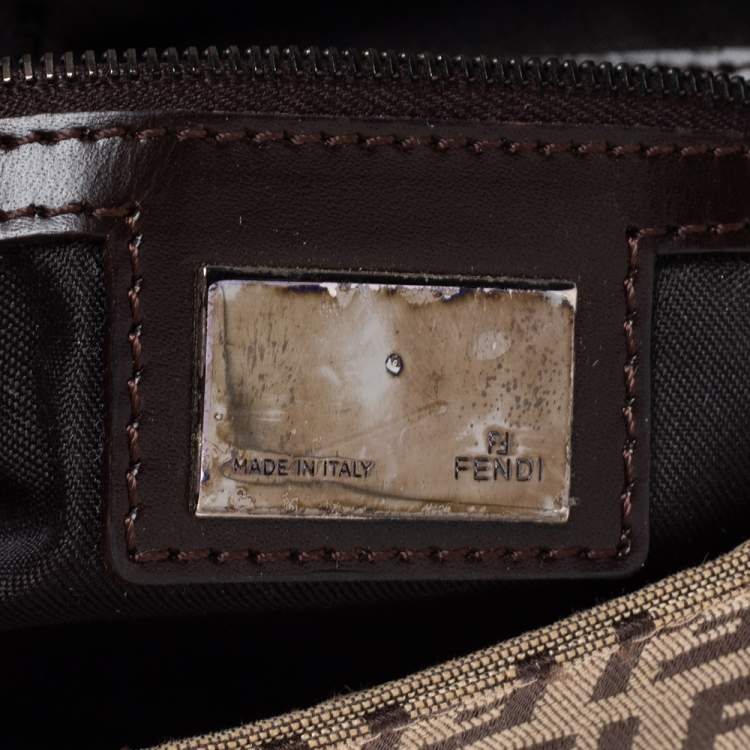 Pre Owned Fendi Beige/Brown Zucchino Canvas and Leather Baguette Flap Bag