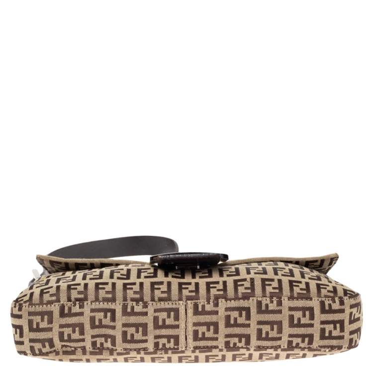 Pre Owned Fendi Beige/Brown Zucchino Canvas and Leather Baguette Flap Bag