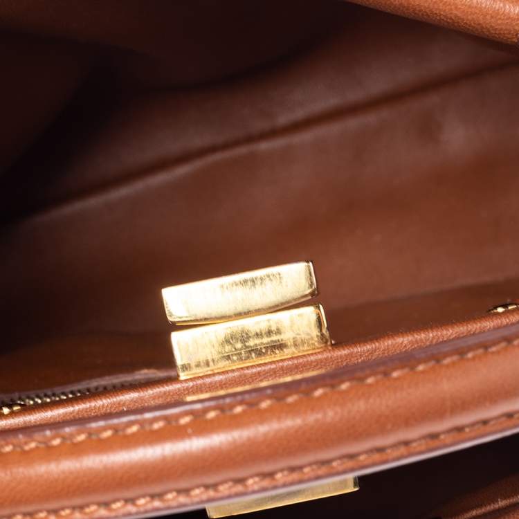 Pre Owned Fendi Tan Leather Mini Peekaboo Top Handle Bag