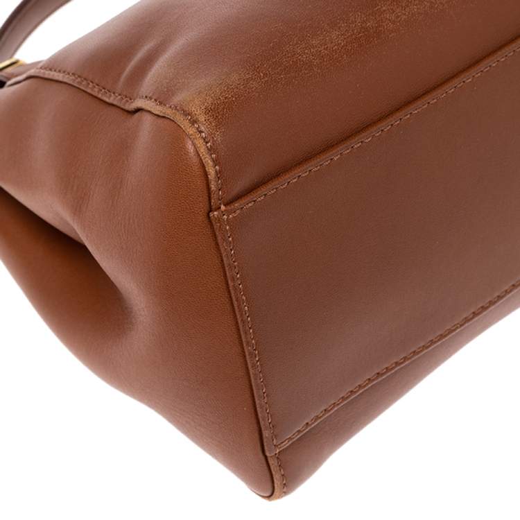 Pre Owned Fendi Tan Leather Mini Peekaboo Top Handle Bag