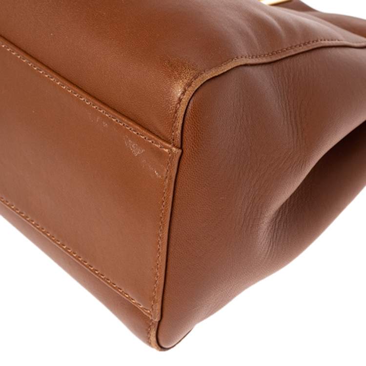 Pre Owned Fendi Tan Leather Mini Peekaboo Top Handle Bag