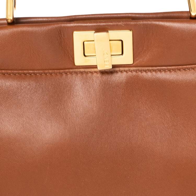 Pre Owned Fendi Tan Leather Mini Peekaboo Top Handle Bag
