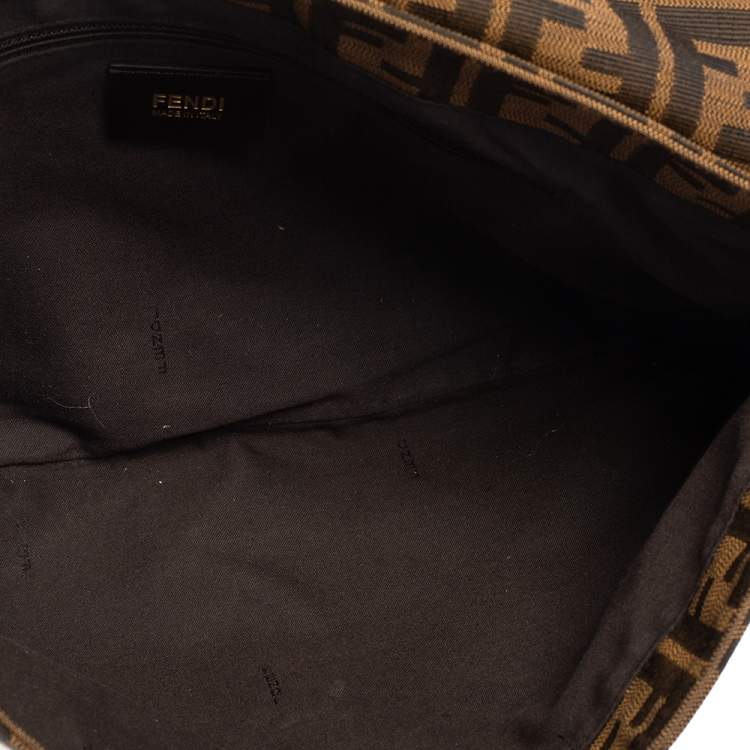 Pre Owned Fendi Tobacco Zucca Canvas and Patent Leather Mia Flap Shoulder Bag