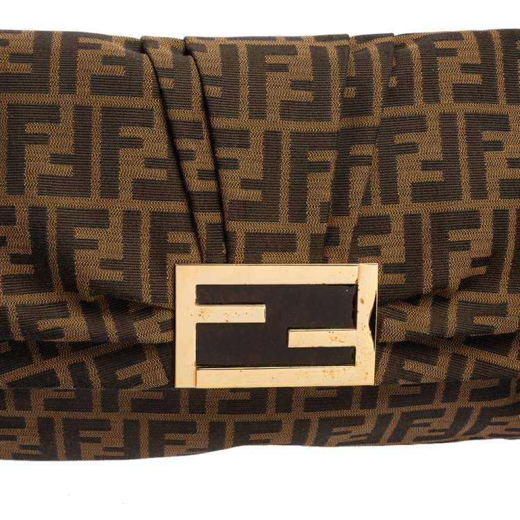 Pre Owned Fendi Tobacco Zucca Canvas and Patent Leather Mia Flap Shoulder Bag