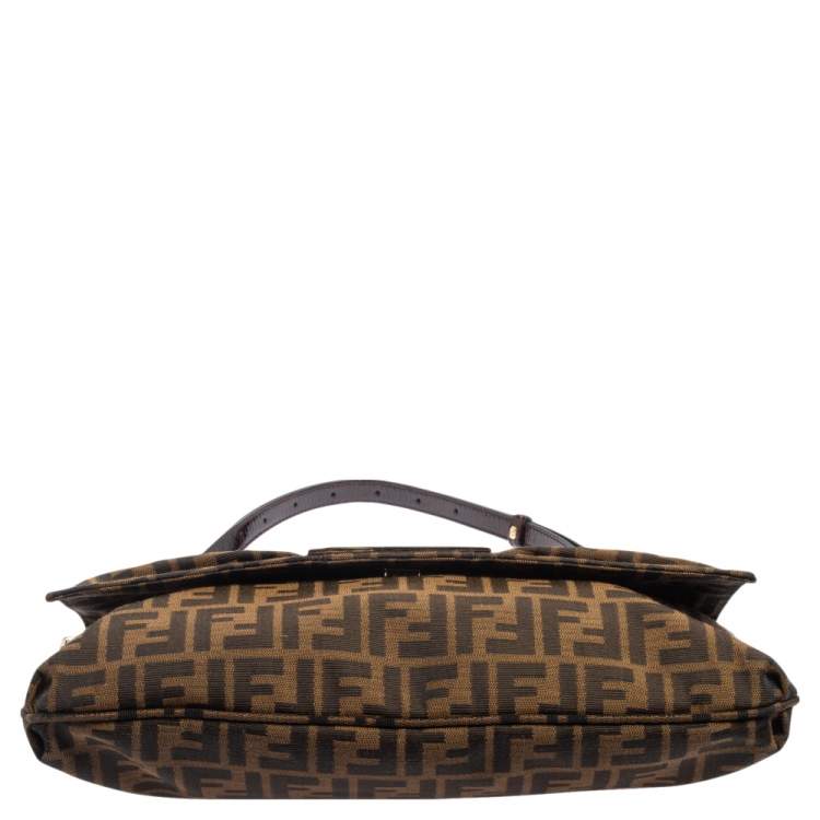 Pre Owned Fendi Tobacco Zucca Canvas and Patent Leather Mia Flap Shoulder Bag