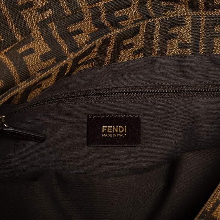 Pre Owned Fendi Tobacco Zucca Canvas and Patent Leather Mia Flap Shoulder Bag