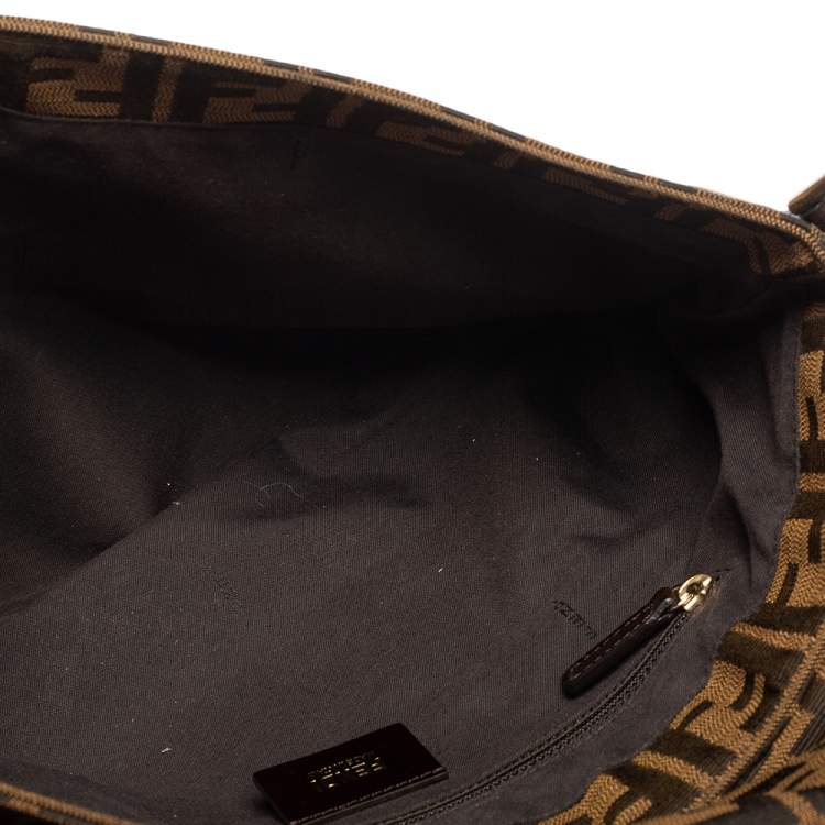 Pre Owned Fendi Tobacco Zucca Canvas and Patent Leather Mia Flap Shoulder Bag