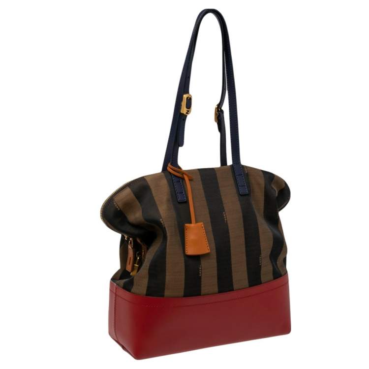 Pre Owned Fendi Multicolor Pequin Striped Canvas And Leather Bag