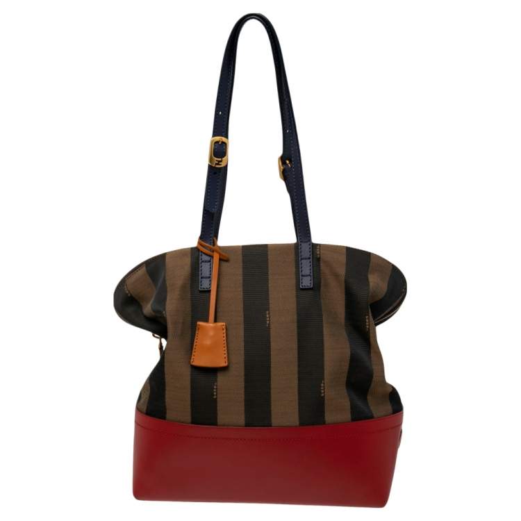 Pre Owned Fendi Multicolor Pequin Striped Canvas And Leather Bag