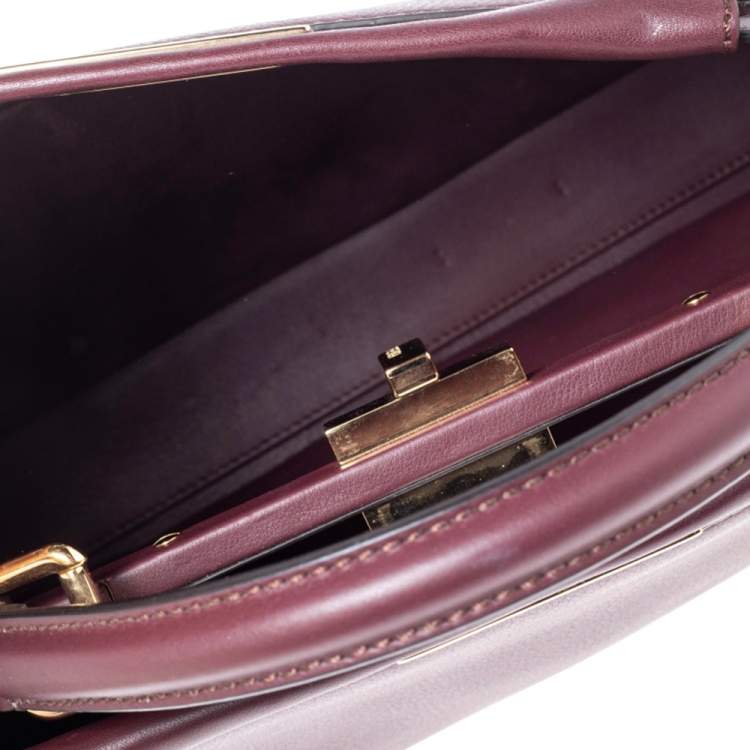 Pre Owned Fendi Burgundy Leather Medium Peekaboo Ruffle Top Handle Bag