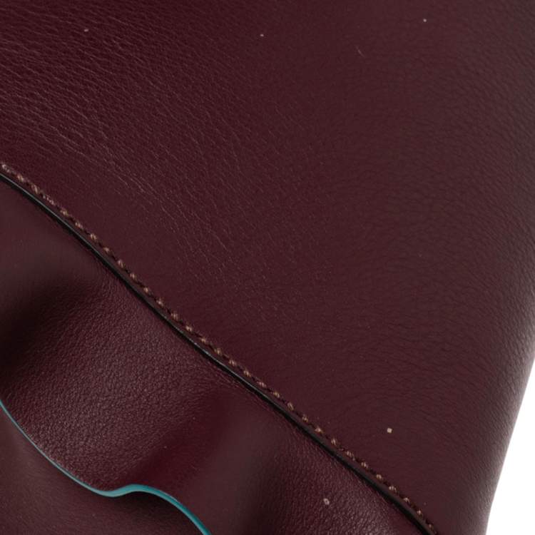 Pre Owned Fendi Burgundy Leather Medium Peekaboo Ruffle Top Handle Bag