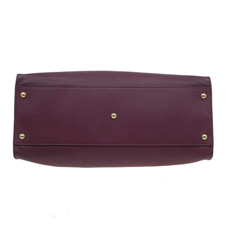 Pre Owned Fendi Burgundy Leather Large Peekaboo Top Handle Bag