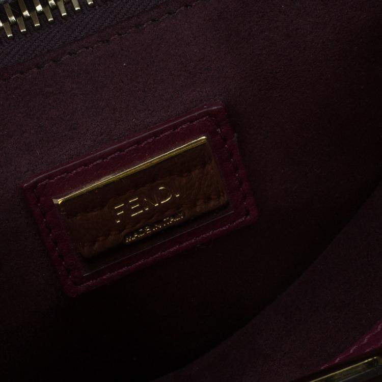 Pre Owned Fendi Burgundy Leather Large Peekaboo Top Handle Bag