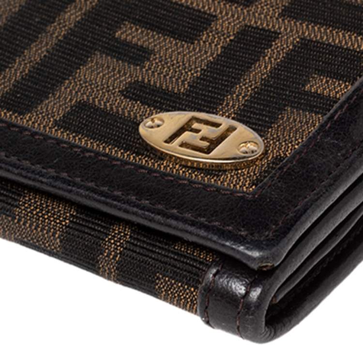 Pre Owned Fendi Tobacco Zucca Canvas and Leather Flap Continental Wallet