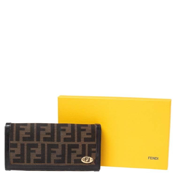 Pre Owned Fendi Tobacco Zucca Canvas and Leather Flap Continental Wallet