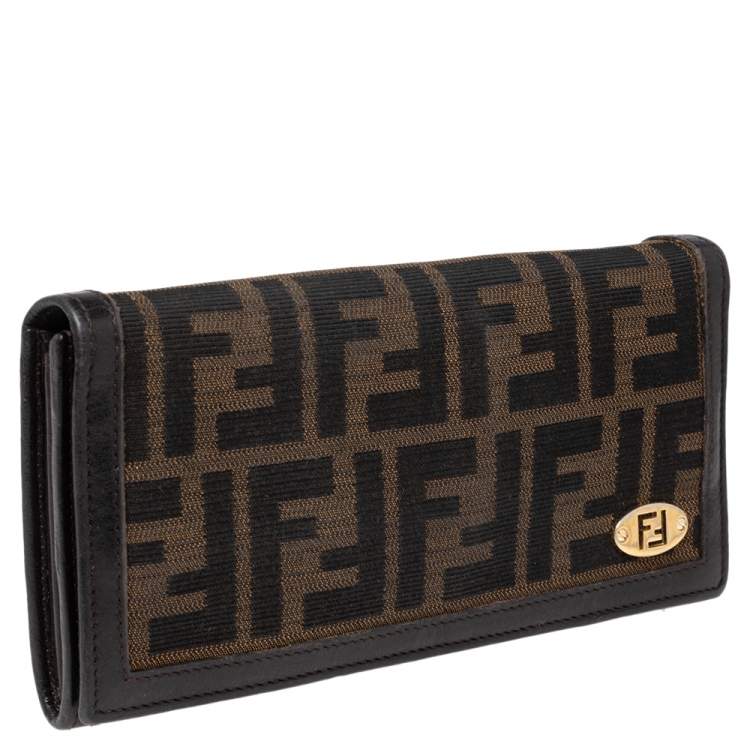 Pre Owned Fendi Tobacco Zucca Canvas and Leather Flap Continental Wallet