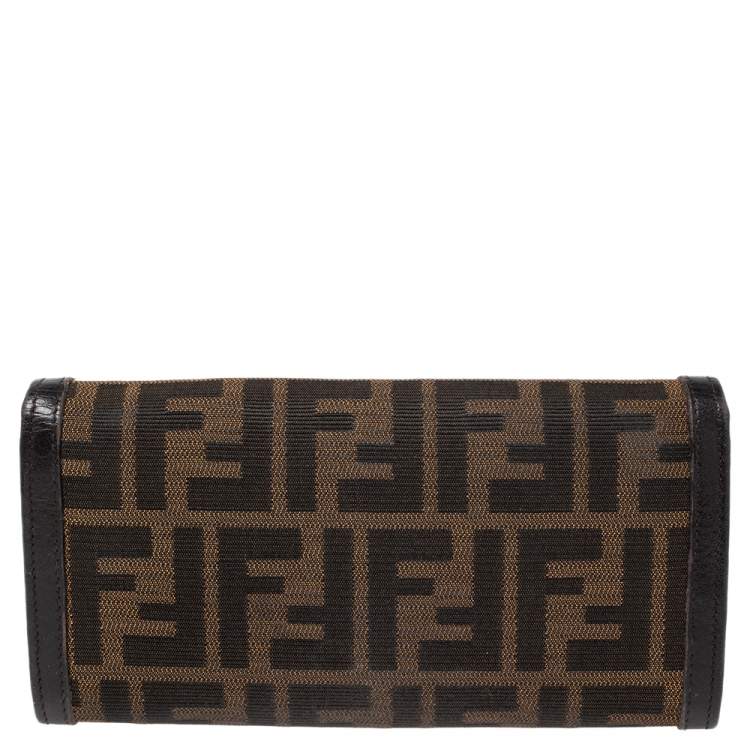 Pre Owned Fendi Tobacco Zucca Canvas and Leather Flap Continental Wallet