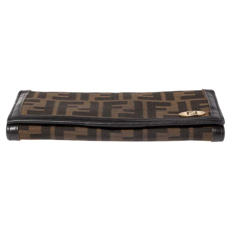 Pre Owned Fendi Tobacco Zucca Canvas and Leather Flap Continental Wallet