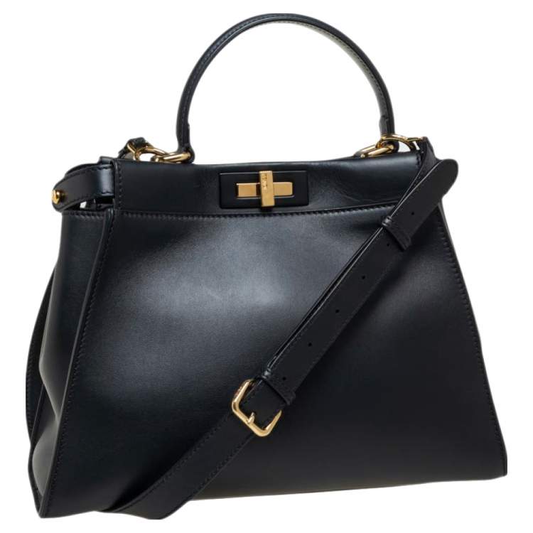 مملوكة مسبقًا Fendi Black Leather Medium Peekaboo Top Handle Bag