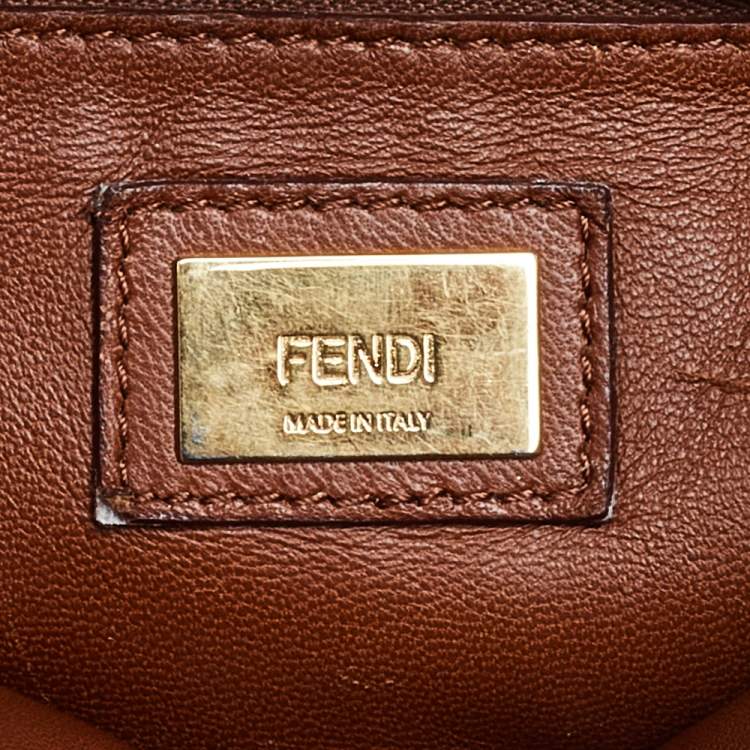 Pre Owned Fendi Brown Leather Mini Peekaboo Top Handle Bag