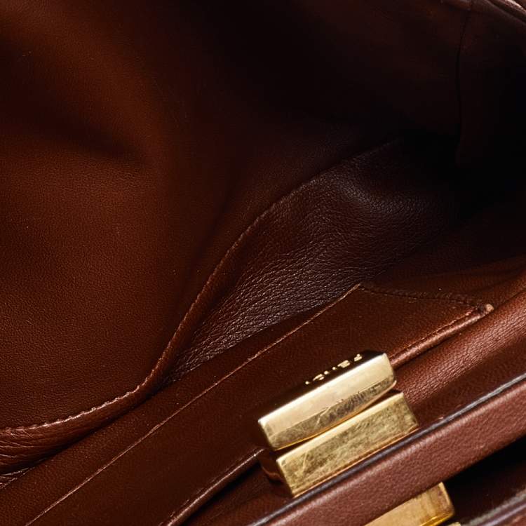 Pre Owned Fendi Brown Leather Mini Peekaboo Top Handle Bag