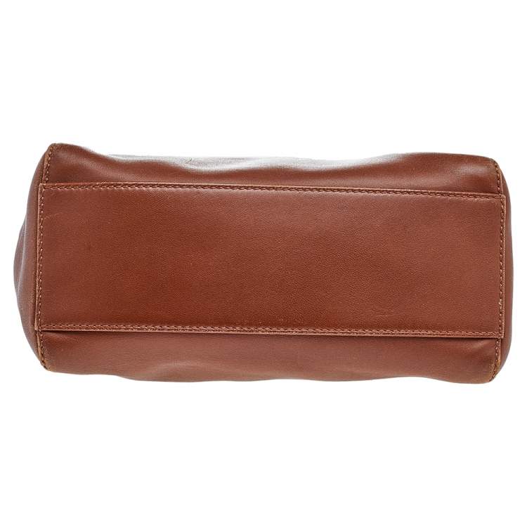 Pre Owned Fendi Brown Leather Mini Peekaboo Top Handle Bag
