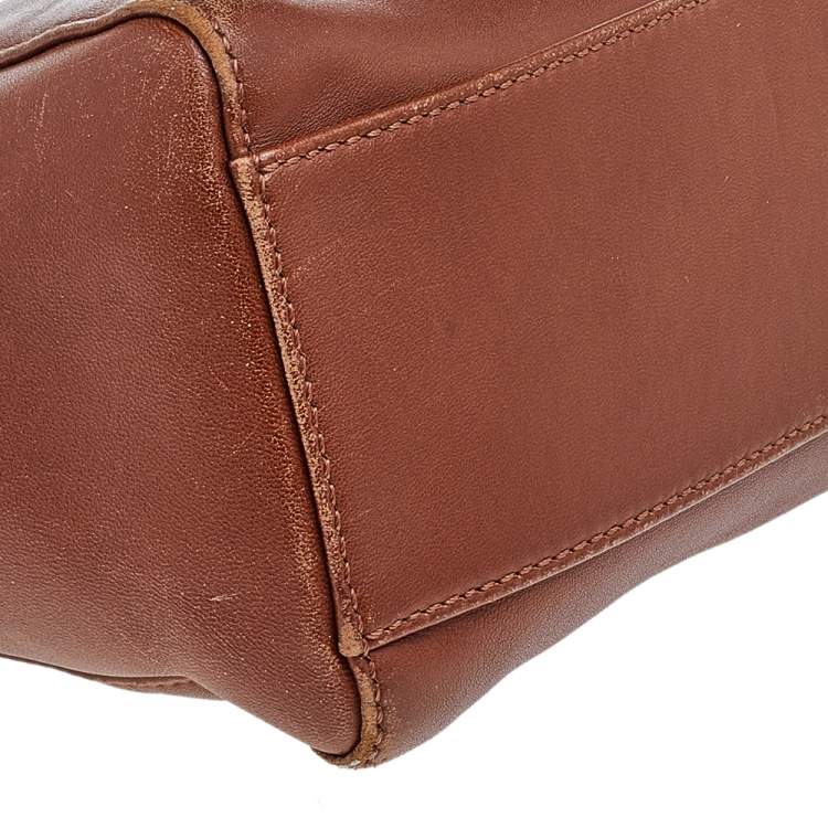 Pre Owned Fendi Brown Leather Mini Peekaboo Top Handle Bag