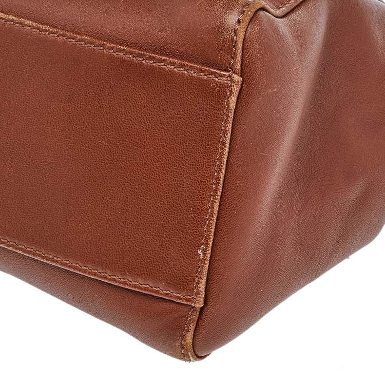 Pre Owned Fendi Brown Leather Mini Peekaboo Top Handle Bag