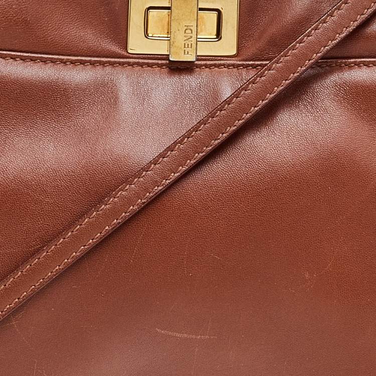 Pre Owned Fendi Brown Leather Mini Peekaboo Top Handle Bag