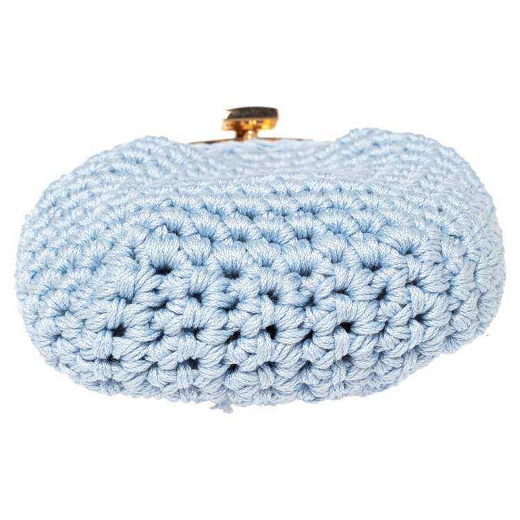 Pre Owned Fendi Light Blue Woven Fabric Framed Coin Purse