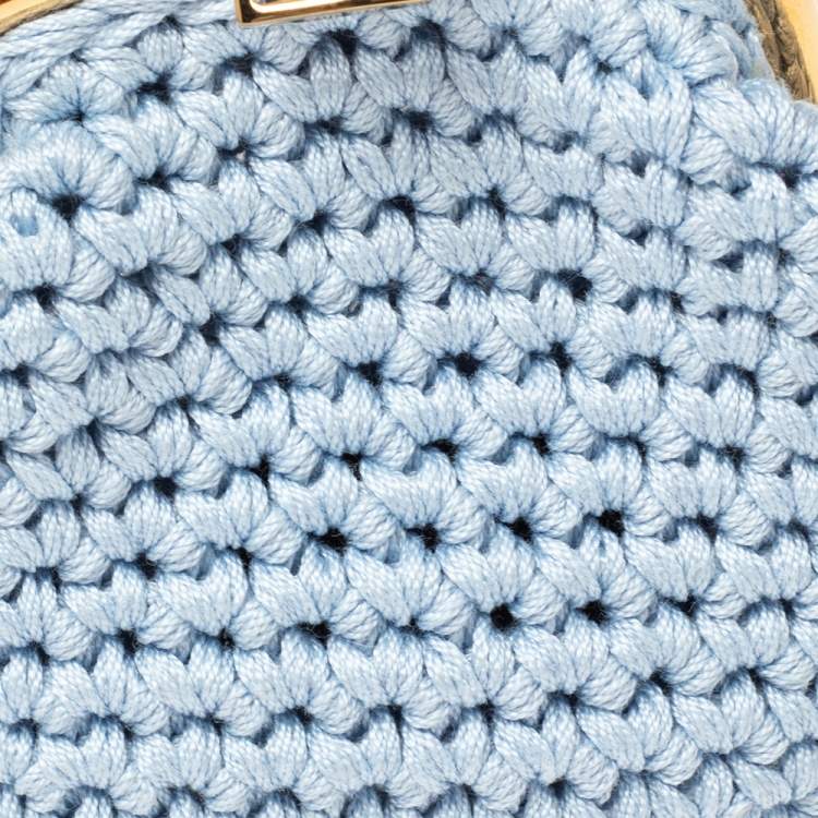 Pre Owned Fendi Light Blue Woven Fabric Framed Coin Purse