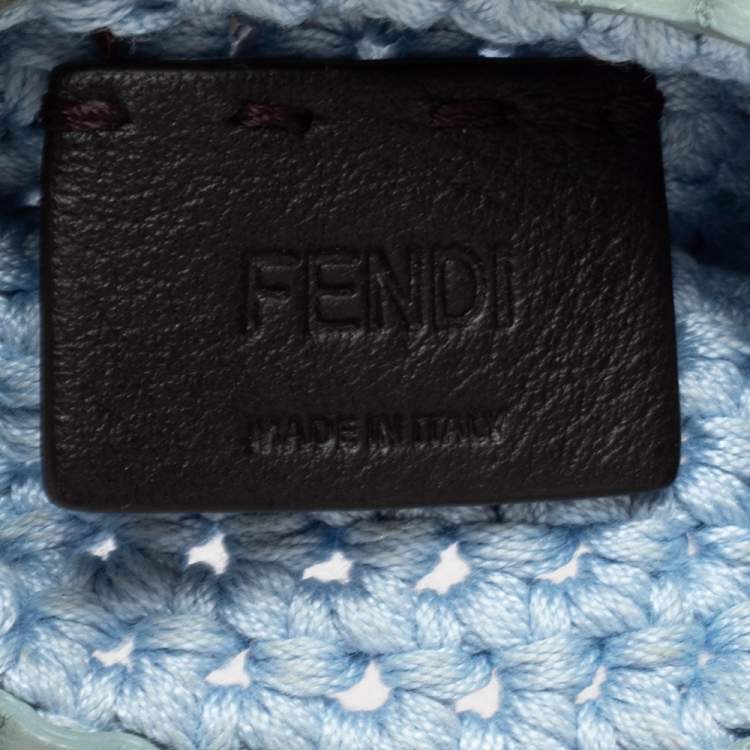 Pre Owned Fendi Light Blue Woven Fabric Framed Coin Purse