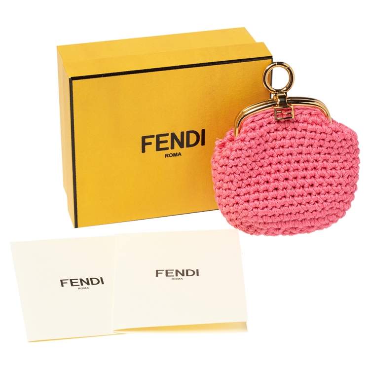 Pre Owned Fendi Pink Woven Fabric Framed Coin Purse 