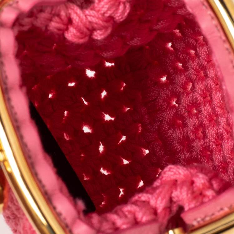 Pre Owned Fendi Pink Woven Fabric Framed Coin Purse 