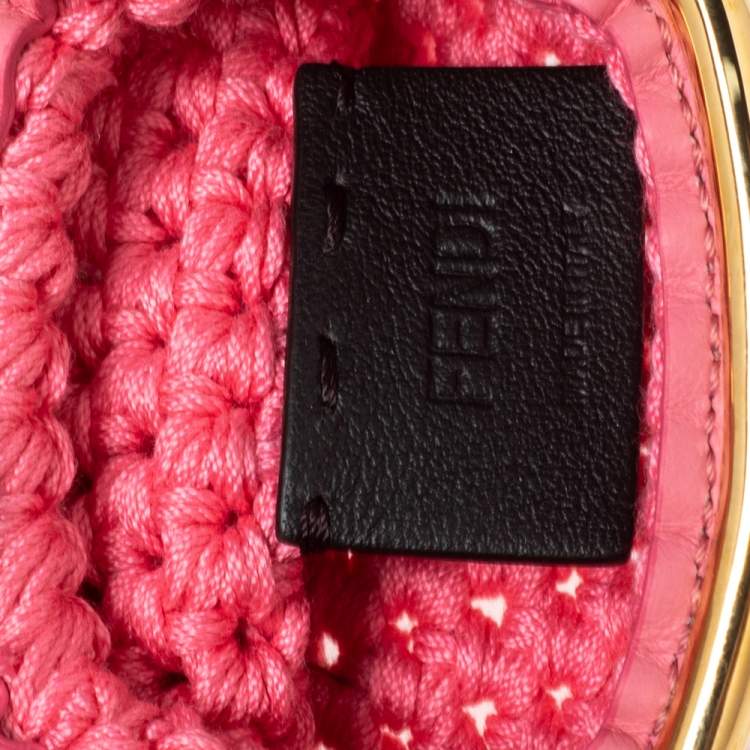 Pre Owned Fendi Pink Woven Fabric Framed Coin Purse 
