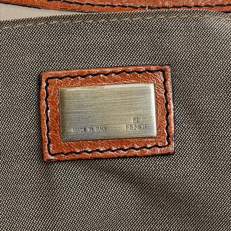Pre Owned Fendi Beige/Tan Fabric And Leather B Bag Satchel