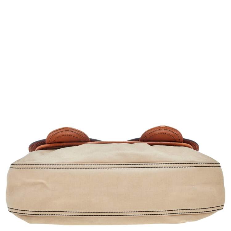 Pre Owned Fendi Beige/Tan Fabric And Leather B Bag Satchel