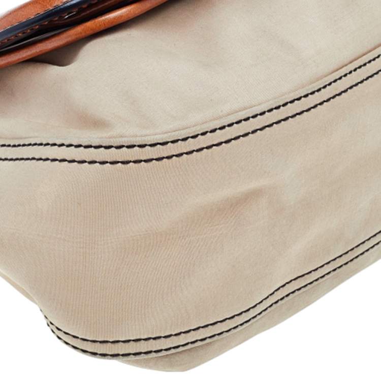 Pre Owned Fendi Beige/Tan Fabric And Leather B Bag Satchel