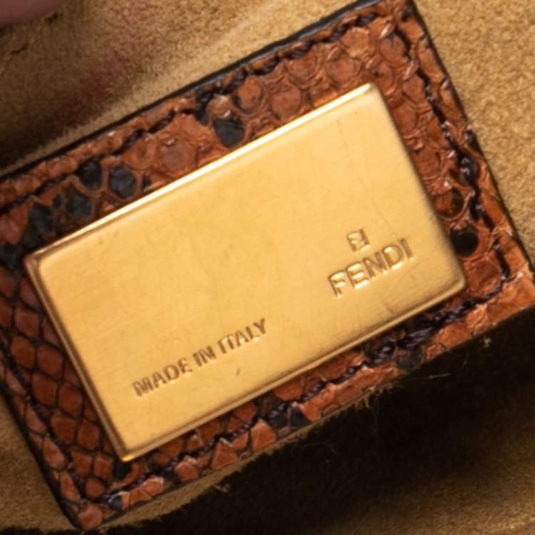 Pre Owned Fendi Brown Python Medium Peekaboo Top Handle Bag