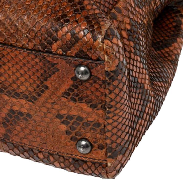 Pre Owned Fendi Brown Python Medium Peekaboo Top Handle Bag