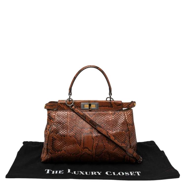 Pre Owned Fendi Brown Python Medium Peekaboo Top Handle Bag
