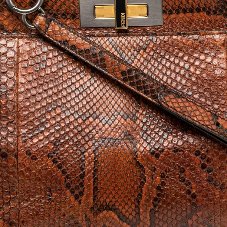 Pre Owned Fendi Brown Python Medium Peekaboo Top Handle Bag