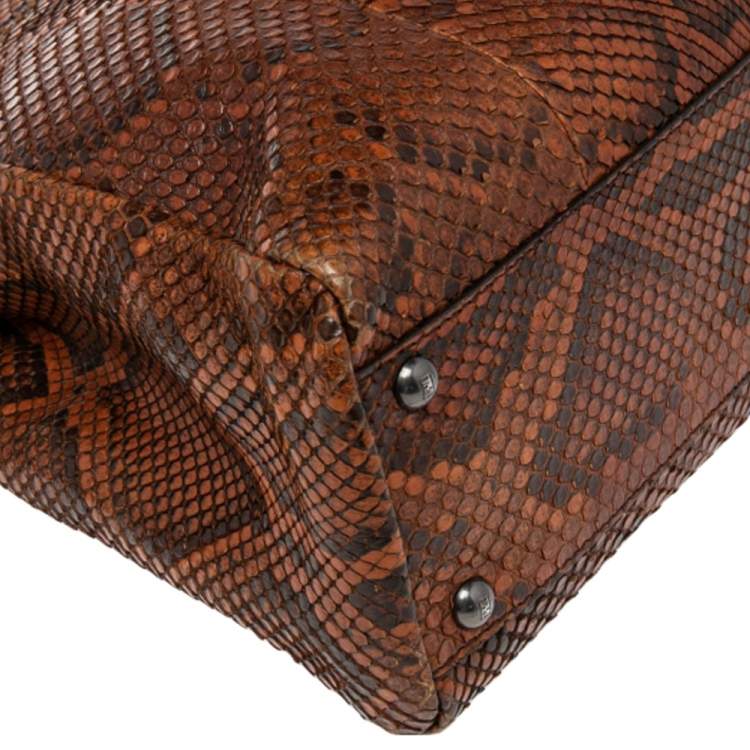 Pre Owned Fendi Brown Python Medium Peekaboo Top Handle Bag