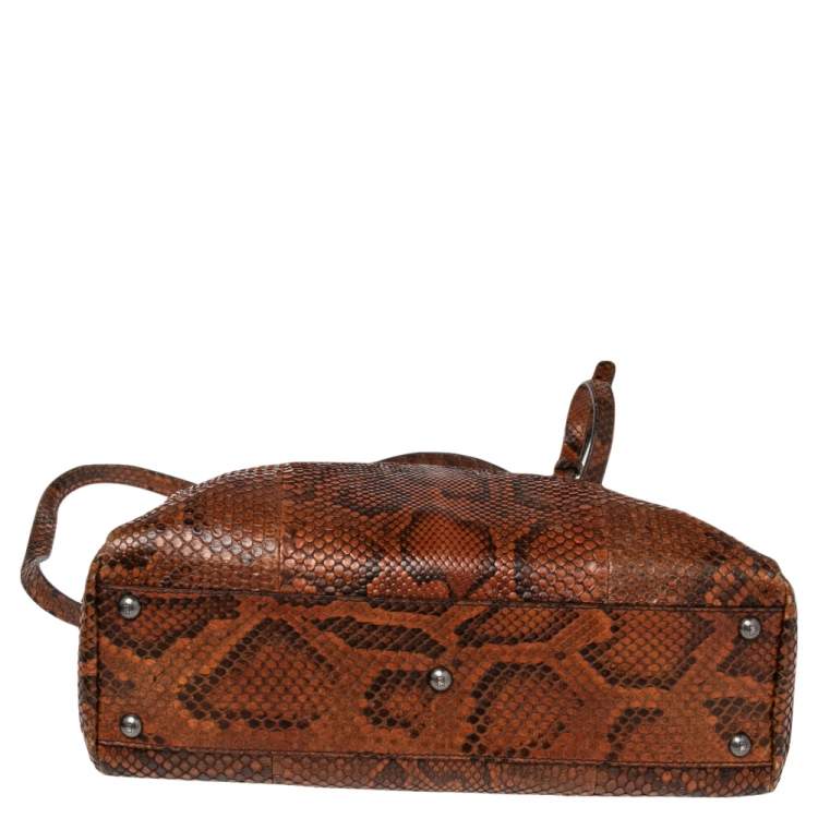 Pre Owned Fendi Brown Python Medium Peekaboo Top Handle Bag