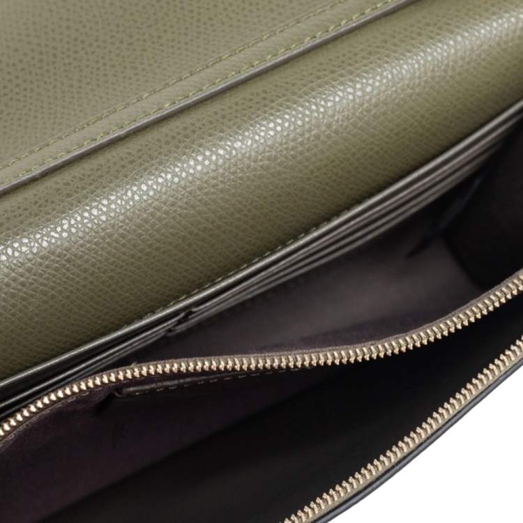 Pre Owned Fendi Olive Green Leather F Wallet On Chain 
