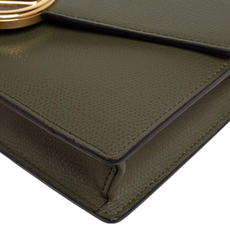 Pre Owned Fendi Olive Green Leather F Wallet On Chain 