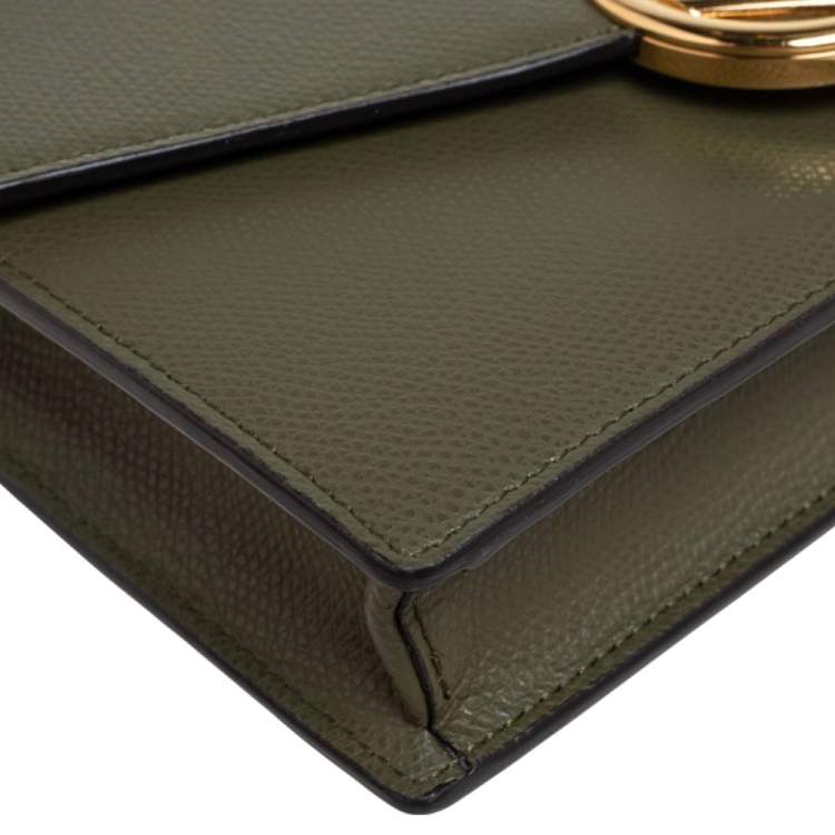 Pre Owned Fendi Olive Green Leather F Wallet On Chain 