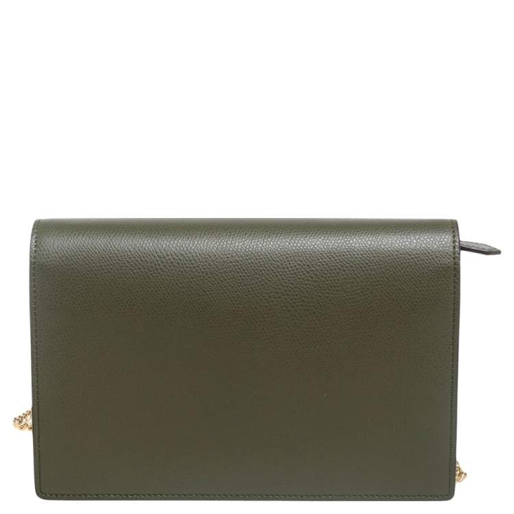Pre Owned Fendi Olive Green Leather F Wallet On Chain 