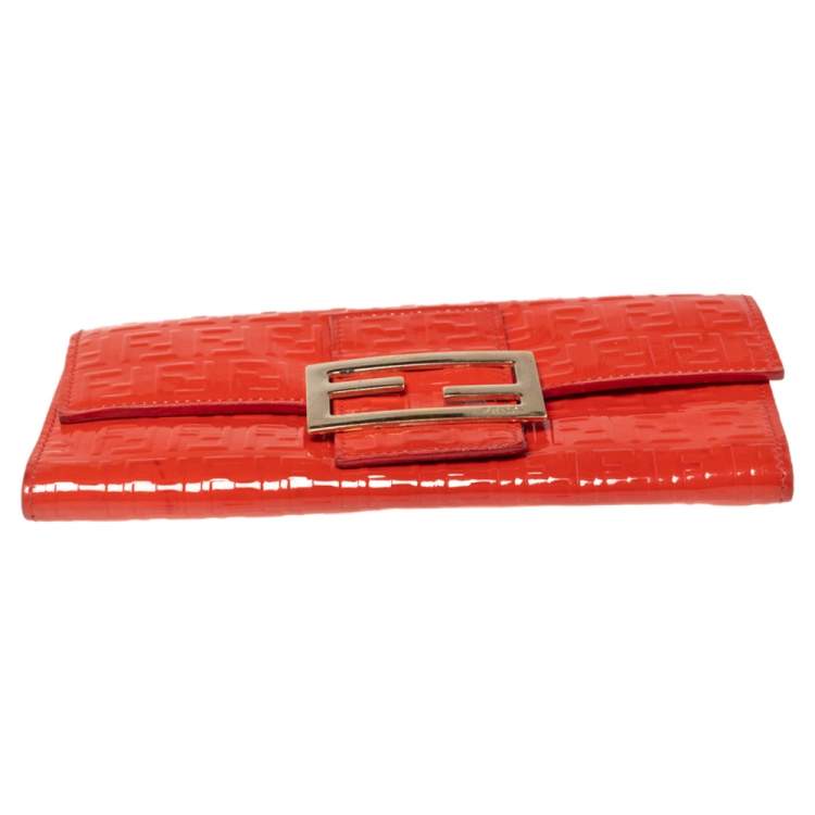Pre Owned Fendi Orange Zucchino Patent Leather Continental Wallet