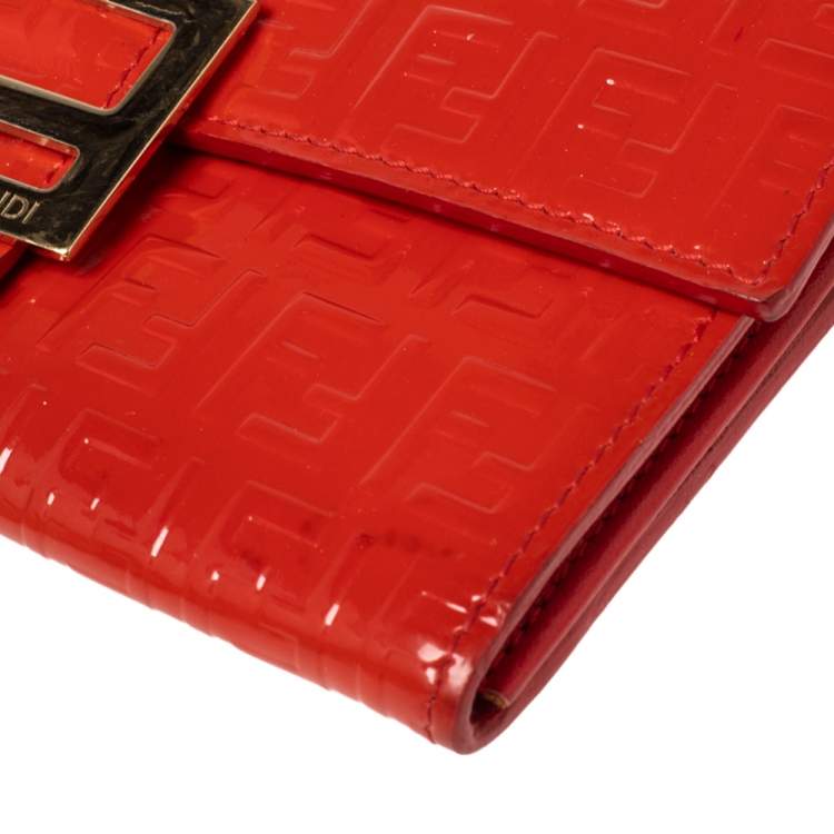 Pre Owned Fendi Orange Zucchino Patent Leather Continental Wallet
